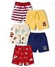 Doodle Poodle 100% Cotton Single Jersey Knit Knee Length Shorts with Car Print Pack of 5 - Navy Red & Yellow