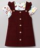 Babyhug Corduroy Woven Frock with Inner Tee with Half Sleeves and Butterfly Print - Maroon