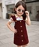 Babyhug Corduroy Woven Frock with Inner Tee with Half Sleeves and Butterfly Print - Maroon