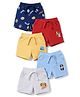 Doodle Poodle 100% Cotton Knit Knee Length Text & Sports Theme Printed Shorts Pack Of 5 - Red Navy Blue & Yellow
