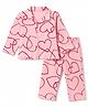 Bonfino 100% Cotton Knit Full Sleeves Co-Ords Shirt & Pyjama Night Suit with Heart Print - Pink