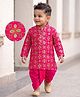 EARTHY TOUCH Cotton Jersey Knit Full Sleeves Floral Foil Printed Kurta Dhoti Set- Pink