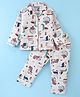 Enfance Core Cotton Woven Full Sleeves Dino Printed Co-ord Shirt & Pyjama Nightsuit - Cream
