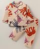 Enfance Core Cotton Woven Full Sleeves Zebra Printed Co-ord Shirt & Pyjama Nightsuit - Tan
