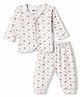 Bodycare Cotton Knit Full Sleeves Front Open Co-Ords Thermal Set with Bear Print - Off White
