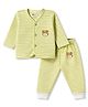 Bodycare Cotton Knit Full Sleeves Thermal Wear Set with Stripes & Bear Print- White & Light Green