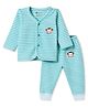Bodycare Cotton Knit Full Sleeves Thermal Wear Set with Stripes & Monkey Print - White & Light Blue