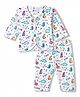 Bodycare Cotton Knit Full Sleeves Front Open Co-Ords Thermal Set with Dino Print - Off White