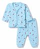 Bodycare Cotton Knit Full Sleeves Front Open Co-Ords Thermal Set with Space Print - Light Blue