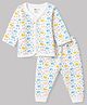 Bodycare Cotton Knit Full Sleeves Dolphin Printed Front Open Thermal Set- Offwhite