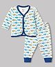 Bodycare Cotton Knit Full Sleeves Helicopter Printed Front Open Thermal Set- Offwhite