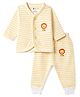 Bodycare Cotton Knit Full Sleeves Lion Printed Striped Front Open Thermal Set- Yellow
