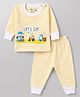 Bodycare Cotton Knit Full Sleeves Car Printed Stripes Pullover Thermal Set- White & Yellow