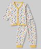 Bodycare Cotton Knit Full Sleeves Rainbow Printed Front Open Thermal Set- Off White