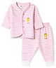 Bodycare Cotton Knit Full Sleeves Giraffe Printed Striped Front Open Thermal Set- Pink