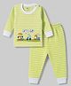 Bodycare Cotton Knit Full Sleeves Car Printed Stripes Pullover Thermal Set- White & Light Green