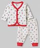 Bodycare Cotton Knit Full Sleeves Bunny Printed Front Open Thermal Set- Off White