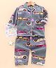 Enfance Core Cotton Woven Full Sleeves Car Print  Shirt & Pyjama Night Suit - Grey