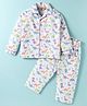 Enfance Core Cotton Woven Full Sleeves Dino Print  Shirt & Pyjama Night Suit - White