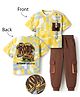 OLLINGTON ST. Cotton Sinker Knit Half Sleeves T-Shirt and Joggers Set With Text Print - Brown