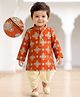 EARTHY TOUCH Cotton Jersey Knit  Full Sleeves Kurta Dhoti Set with Floral Foil Print -Rust Orange
