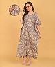 The Mom Store Cotton Woven Half Sleeves Floral Maternity Kaftan Nighty - Tan