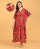 The Mom Store Cotton Woven Half Sleeves Floral Printed Maternity Kaftan Nighty Front Open Nursing Access - Red