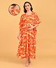The Mom Store Cotton Woven Half Sleeves Abstract Printed Maternity Kaftan Nighty Front Open Nursing Access - Orange