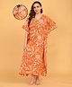 The Mom Store Cotton Woven Half Sleeves Floral Printed Maternity Kaftan Nighty Front Open Nursing Access - Orange