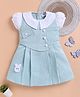 LACKii DOLL Cotton Blend Knit Half Puffed Sleeves Textured & Bunny Patch Detailed Dress - Sea Green