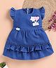 LACKii DOLL Cotton Blend Denim Frill Sleeves Floral & Heart Patch Detailed Dress - Blue