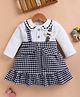 LACKii DOLL Cotton Blend Knit Full Sleeves Checked & Bow Applique Detailed Dress - Black
