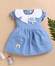 LACKii DOLL Cotton Blend Knit Half Puffed Sleeves Cat Applique Detailed Dress - Blue