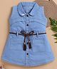 LACKii DOLL Cotton Blend Knit Sleeveless Solid Dress - Blue