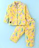 Enfance Core Cotton Woven Full Sleeves Fruits Printed Co-Ords Shirt & Pyjama Night Suit - Yellow