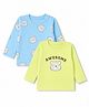 Doodle Poodle Single Jersey Knit Full Sleeves T-Shirts with Bear Print Pack of 2 - Aqua Blue & Limegreen