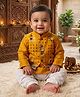 Kinder Kids Cotton Woven Full Sleeves Solid Kurta Pyjama Set With Patola Printed Jacket - Yellow