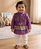 Kinder Kids Cotton Woven Full Sleeves Solid Kurta Pyjama Set With Patola Printed Jacket - Purple