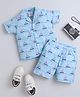 Knitting Doodles Pure Cotton Woven Half Sleeves Boats  Printed Coordinating Shirt & Shorts Set - Blue