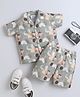 Knitting Doodles Pure Cotton Woven Half Sleeves Dinosaur Printed Coordinating Shirt & Shorts Set - Olive