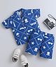 Knitting Doodles Pure Cotton Woven Half Sleeves Moustache & Glasses Printed Coordinating Shirt & Shorts Set - Navy Blue