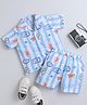 Knitting Doodles Pure Cotton Woven Half Sleeves Striped & Seafood Printed Coordinating Shirt & Shorts Set - Blue