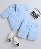 Knitting Doodles Pure Cotton Woven Half Sleeves Beach Theme Printed Coordinating Shirt & Shorts Set - Blue