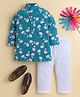Knitting Doodles Cotton Woven Full Sleeves Floral Printed Kurta & Pyjama Set - Blue