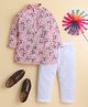 Knitting Doodles Cotton Woven Full Sleeves Floral Printed Kurta & Pyjama Set - Pink