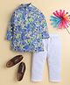 Knitting Doodles Cotton Woven Full Sleeves Floral Printed Kurta & Pyjama Set - Blue