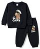 Tango Fleece Knit Full Sleeves Winter Wear Set With Animal & Text Print - Black