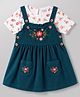 Babyhug Corduroy Woven Embroidered Frock with Floral Printed Half Sleeves Inner Tee - Olive Green