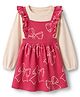 Doodle Poodle 100% Cotton Single Jersey Knit Full Sleeves  Frock with Inner Tee and Bow Print - Baby Pink