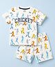 Smarty Boys 100% Cotton Knit Half Sleeves Co-Ords T-Shirt & Shorts Night Suit With Cricket Theme Print - OffWhite